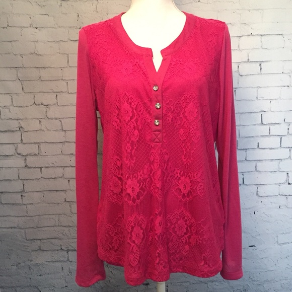 Fuchsia V-Neck Sheer Blouse Size XL - Picture 1 of 8